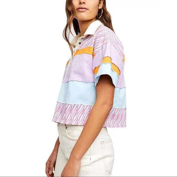 Free People Mixed-Media Polo Shirt - Picture 3 of 5